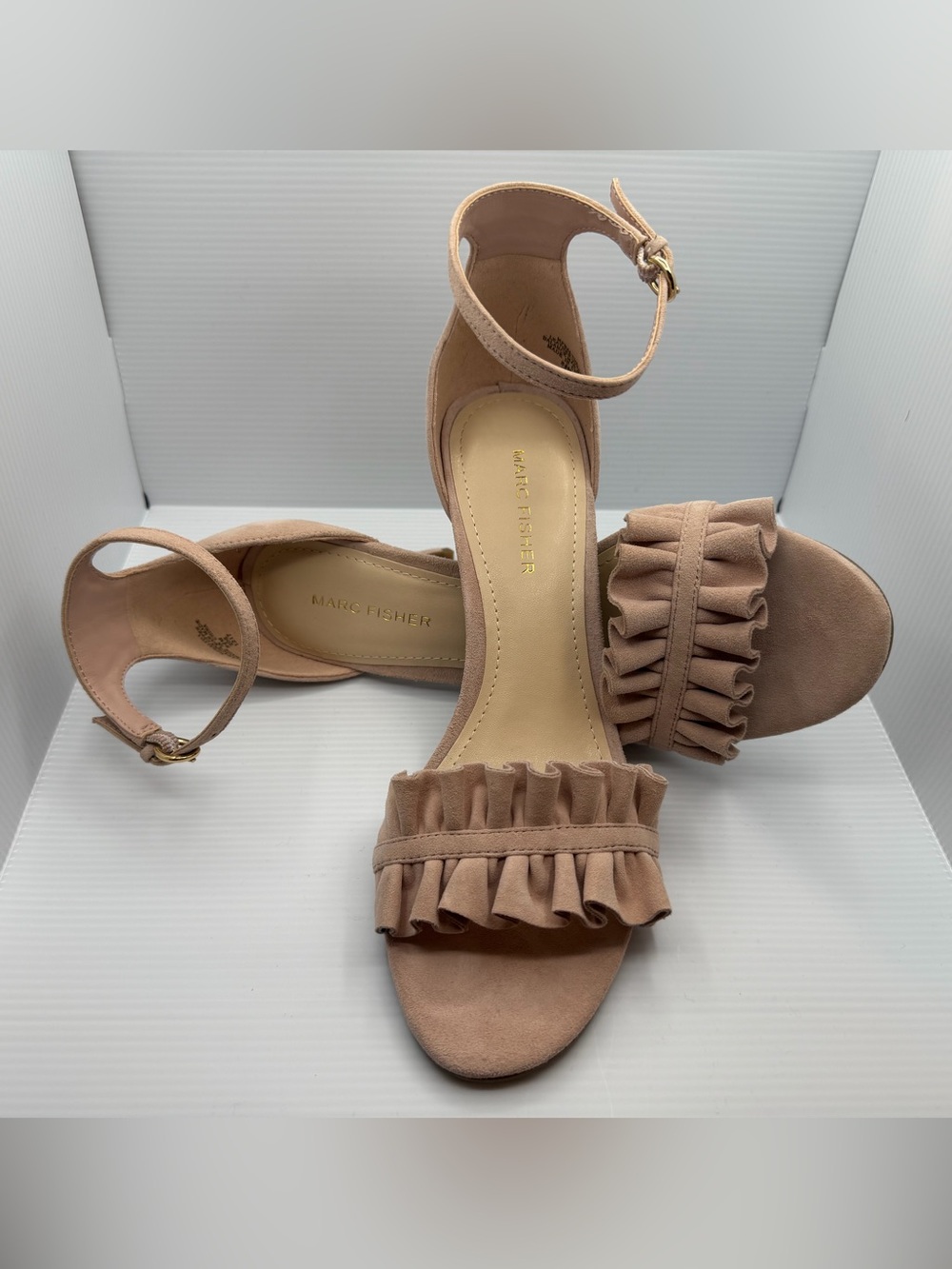 Marc Fisher Blush Ruffle Ankle-Strap Sandals